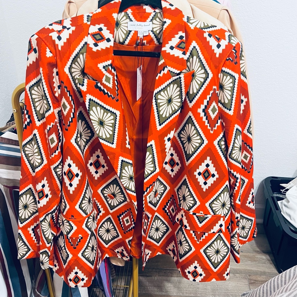 Never Fully Dressed Orange Patterned Blazer NWT - image 1